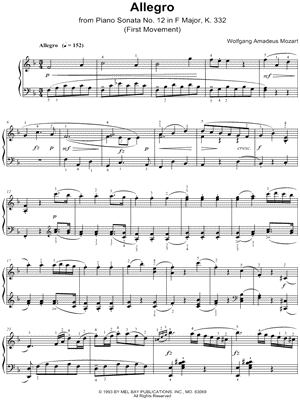 First Movement from Sonata In F by Wolfgang Amadeus Mozart - Sheet Music