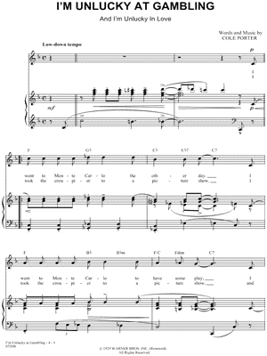 I'm Unlucky At Gambling by Cole Porter - Sheet Music