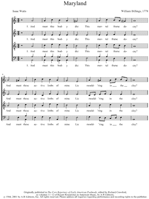 Maryland by William Billings - Sheet Music