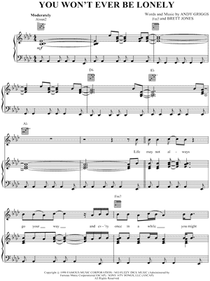 You Won't Ever Be Lonely by Andy Griggs - Sheet Music