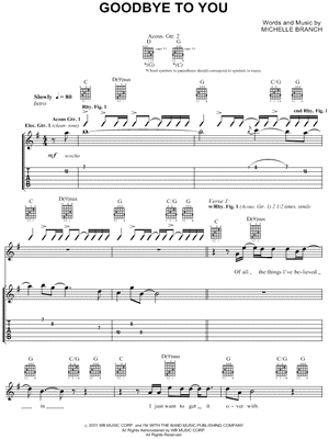 Goodbye To You by Michelle Branch - Sheet Music
