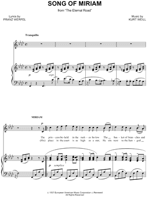 Song of Miriam from The Eternal Road - Sheet Music