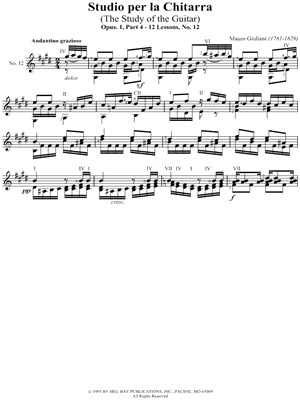 Studio Per La Chitarra, Part 4, Lesson No. 12 by Mauro Giuliani - Sheet Music