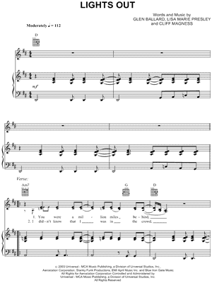 Lights Out by Lisa Marie Presley - Sheet Music