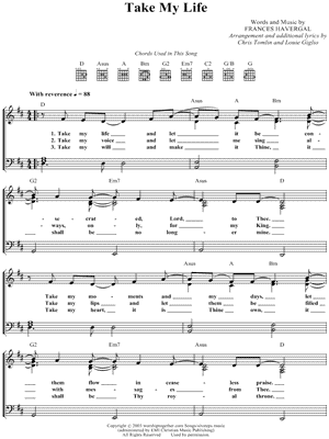 Take My Life by Frances Ridley Havergal - Sheet Music