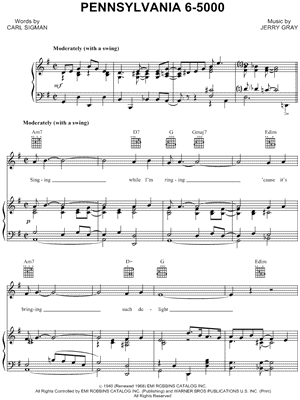 Pennsylvania 6-5000 by Glenn Miller & His Orchestra - Sheet Music
