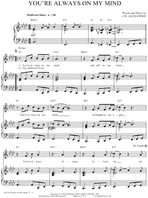 You're Always on My Mind by Sam Cooke - Sheet Music