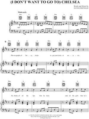 (I Don't Want To Go To) Chelsea by Elvis Costello - Sheet Music