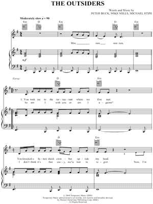 The Outsiders by R.E.M. - Sheet Music