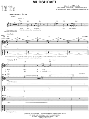 Mudshovel by staind - Sheet Music