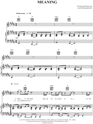 Meaning by Gavin DeGraw - Sheet Music