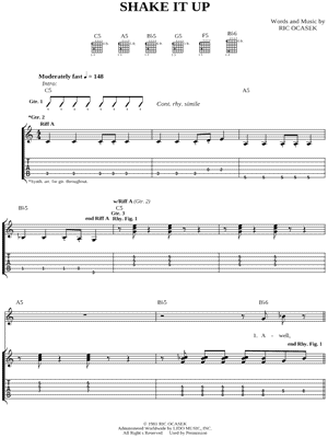 Shake It Up by The Cars - Sheet Music
