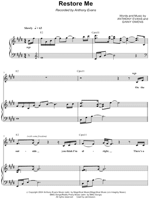 Restore Me by Anthony Evans - Sheet Music