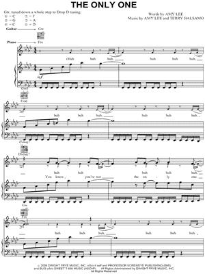 The Only One by Evanescence - Sheet Music