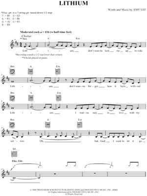 Lithium by Evanescence - Sheet Music
