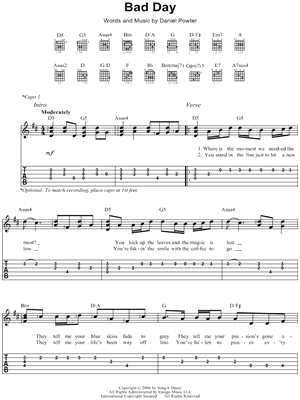 Bad Day by Daniel Powter - Sheet Music