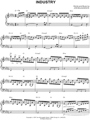 Industry by Jon McLaughlin - Sheet Music