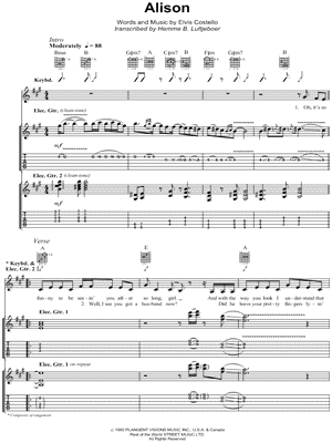 Alison by Elvis Costello - Sheet Music