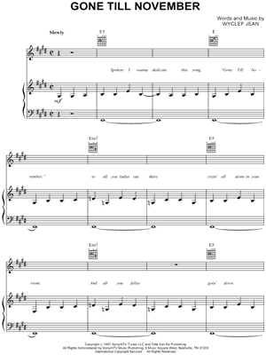 Gone Till November by Wyclef Jean - Sheet Music