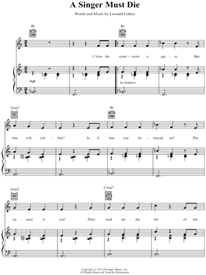 A Singer Must Die by Leonard Cohen - Sheet Music