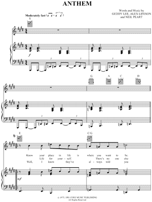 Anthem by Rush - Sheet Music