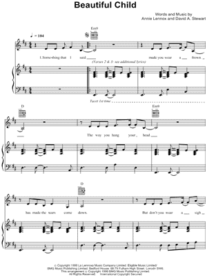 Beautiful Child by Eurythmics - Sheet Music