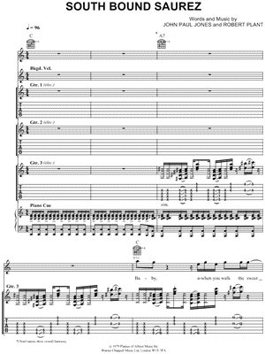 South Bound Saurez by Led Zeppelin - Sheet Music