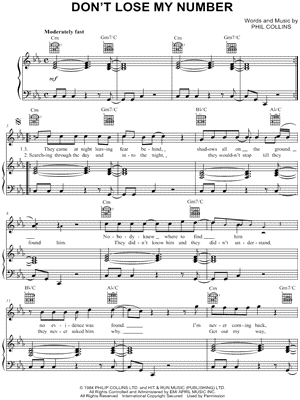 Don't Lose My Number by Phil Collins - Sheet Music