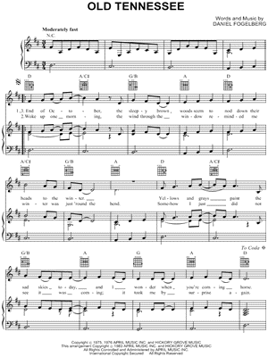 Old Tennessee by Dan Fogelberg - Sheet Music
