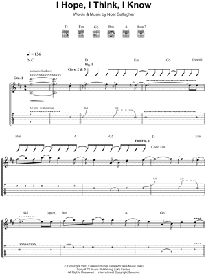I Hope, I Think, I Know by Oasis - Sheet Music