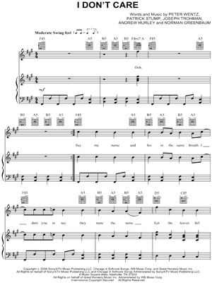 I Don't Care by Fall Out Boy - Sheet Music