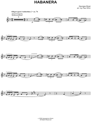 Habanera - Flute or Oboe from Carmen - Sheet Music