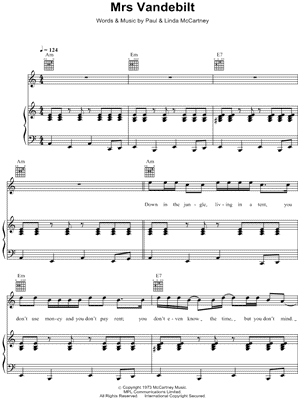 Mrs Vandebilt by Paul McCartney - Sheet Music