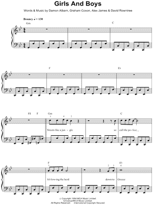 Girls and Boys by Blur - Sheet Music