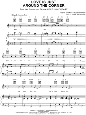 Love Is Just Around the Corner by Bing Crosby - Sheet Music