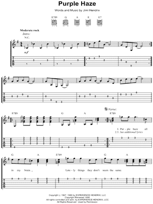 Purple Haze by Jimi Hendrix - Sheet Music