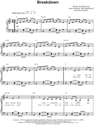Breakdown by Jack Johnson - Sheet Music