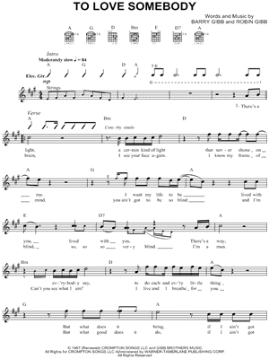 To Love Somebody by The Bee Gees - Sheet Music