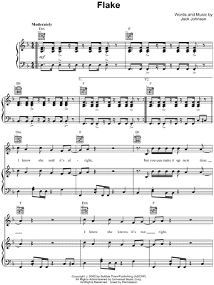 Flake by Jack Johnson - Sheet Music