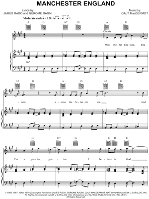 Manchester England from Hair - Sheet Music