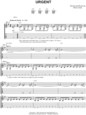 Urgent by Foreigner - Sheet Music