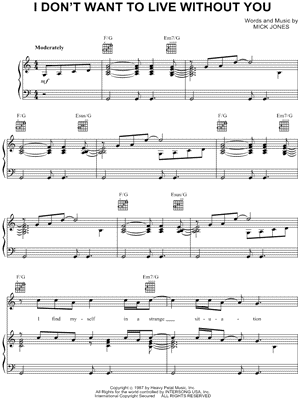 I Don't Want To Live Without You by Foreigner - Sheet Music