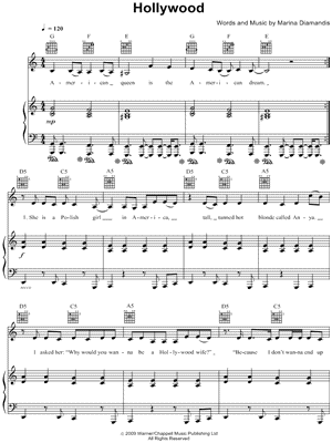 Hollywood by Marina and The Diamonds - Sheet Music