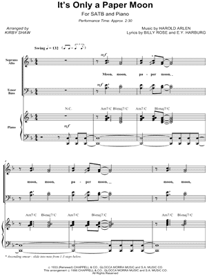 It's Only a Paper Moon by Harold Arlen - Sheet Music