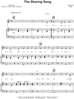 The Sharing Song by Raffi - Sheet Music