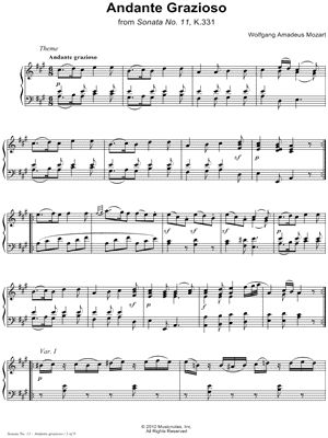 Piano Sonata No. 11 in A Major, K. 331: I. Andante Grazioso
