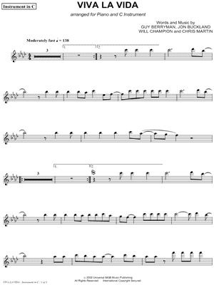 Viva La Vida - C Instrument by Coldplay - Sheet Music