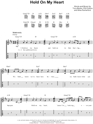 Hold on My Heart by Genesis - Sheet Music