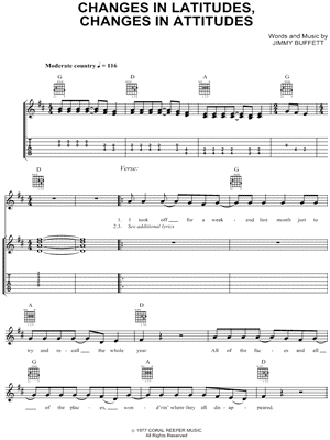 Changes In Latitudes, Changes In Attitudes by Jimmy Buffett - Sheet Music