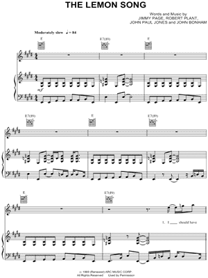 The Lemon Song by Led Zeppelin - Sheet Music